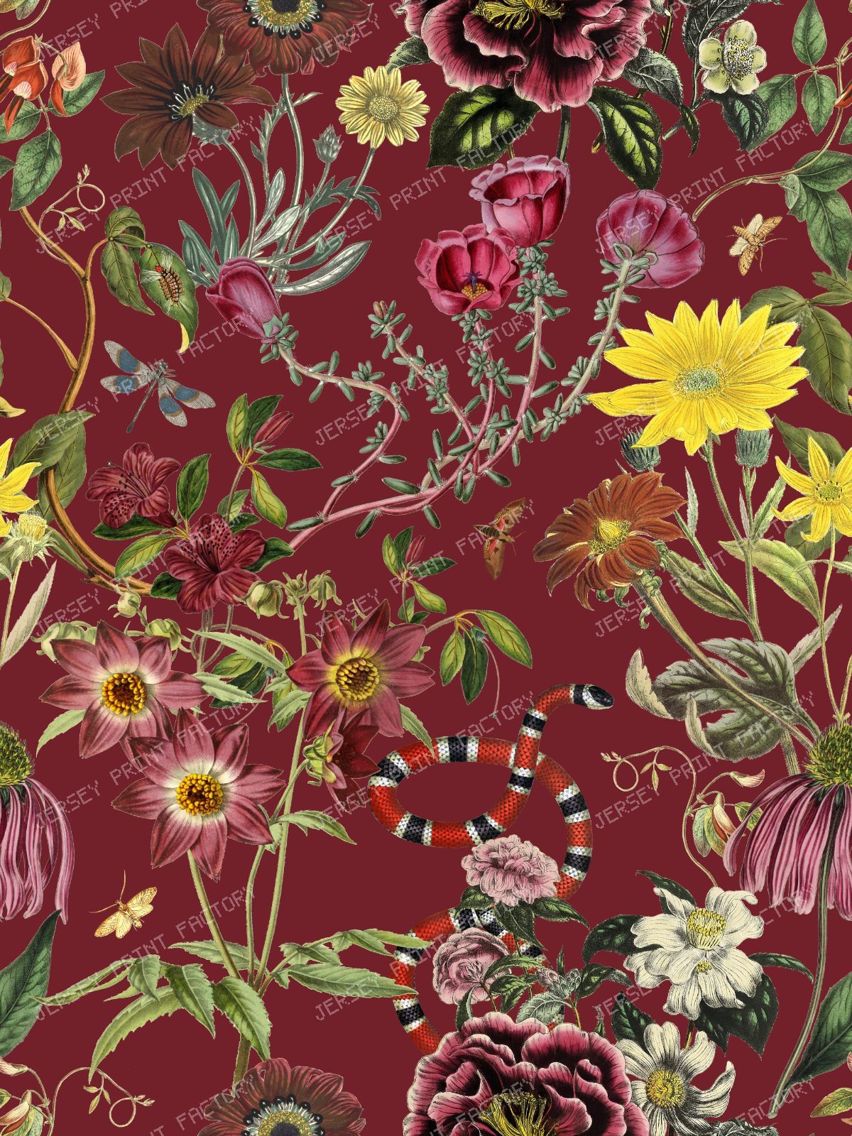 Burgundy Flowers Garden at Midnight Vintage Chic Dark Floral Botanical Pattern - Black — Burgundy