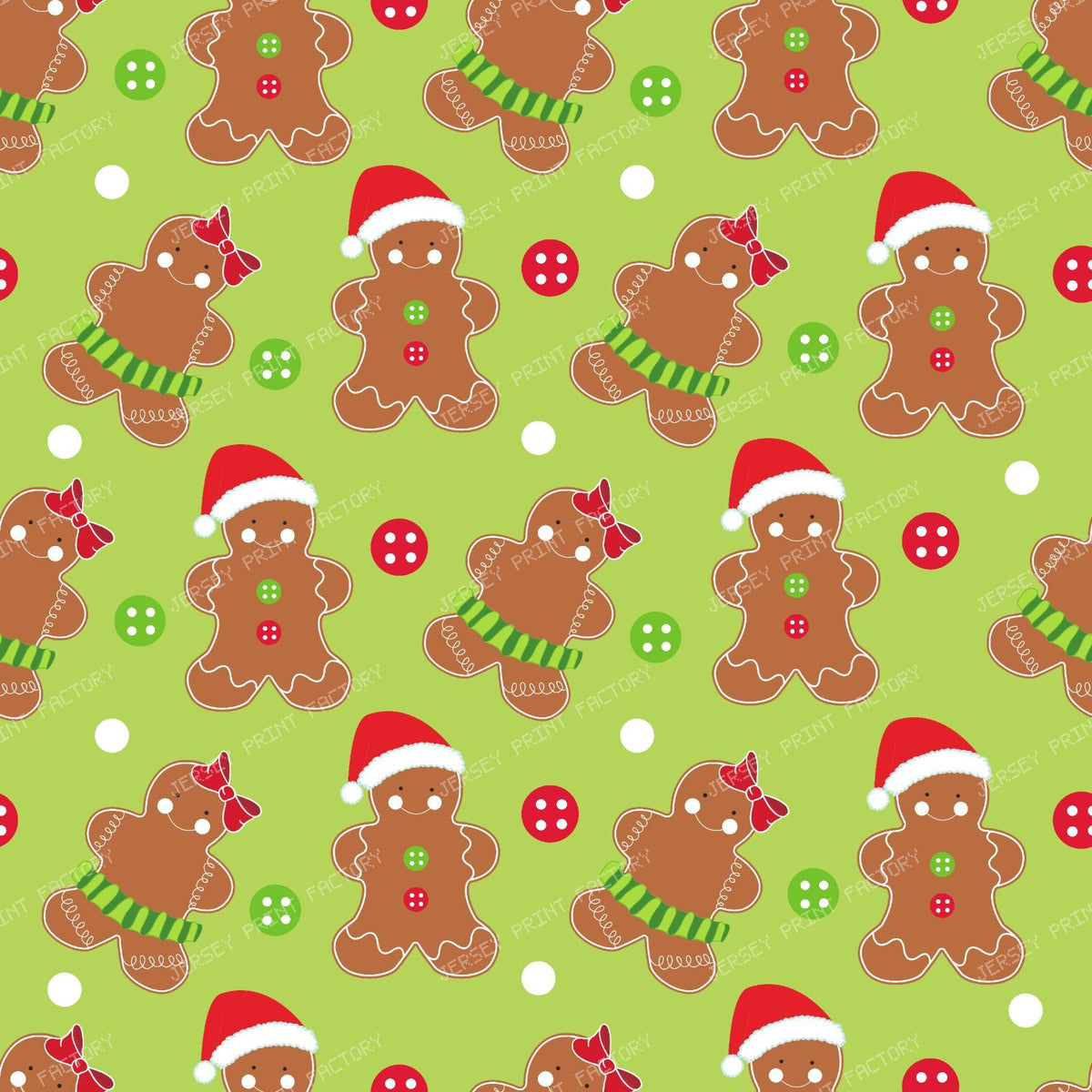 Gingerbread Man, Gingerbread Girl, Santa Hat, Buttons — Green