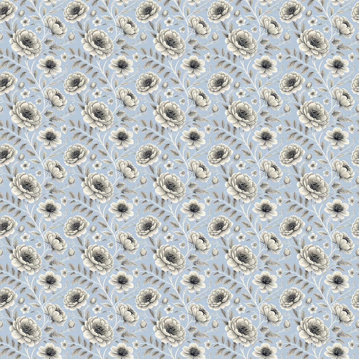 XL Pale Blue And Beige Flowers