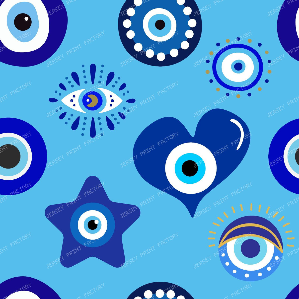 Evil Eye Pattern, Turkish Eye, Nazar, Mati, Hamsa, Hearts, Stars — Blue 2
