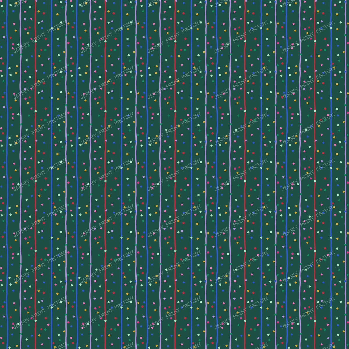 Hand Drawn Stripes and Dots on Green
