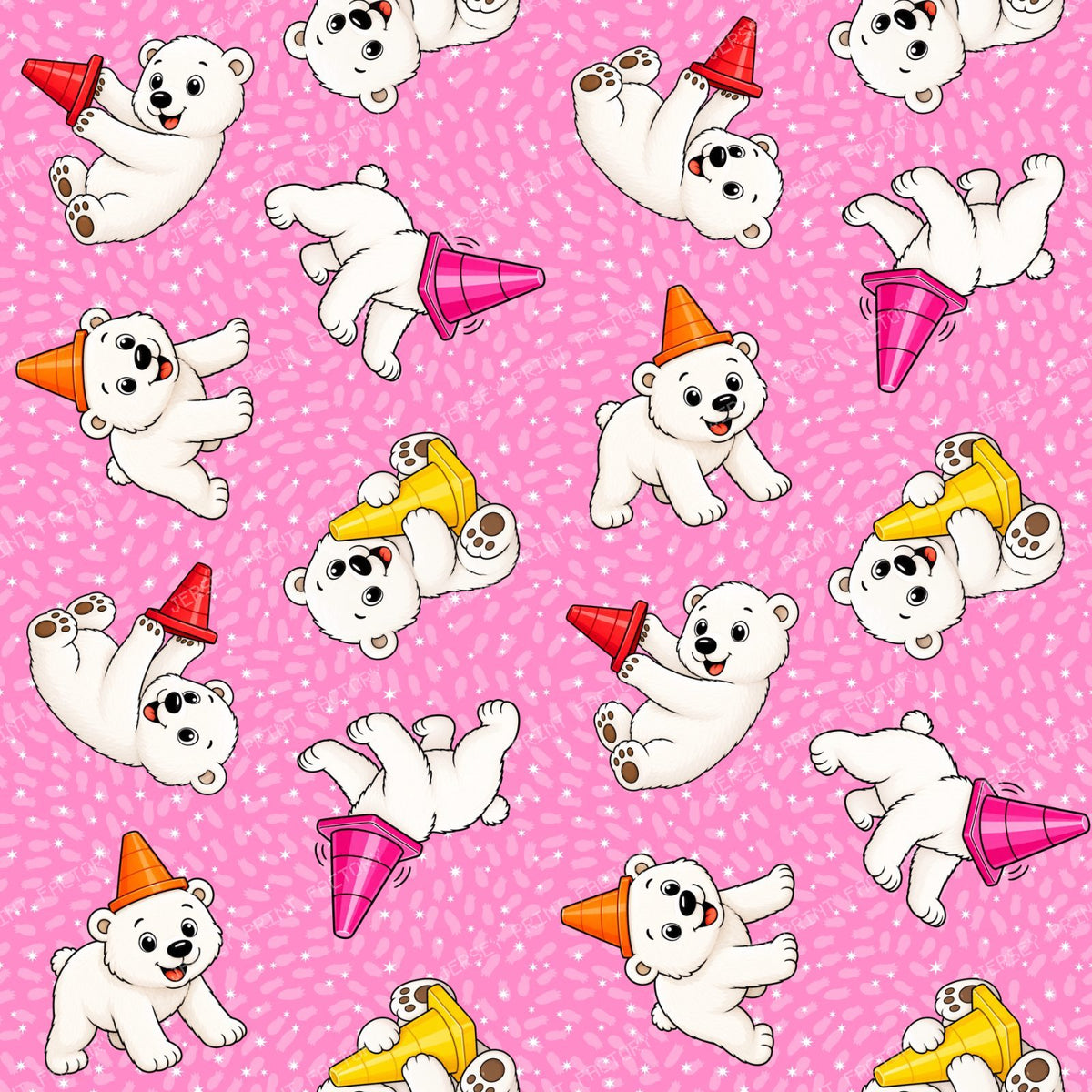 Playful Momota Polar Bear and Cones on Pink
