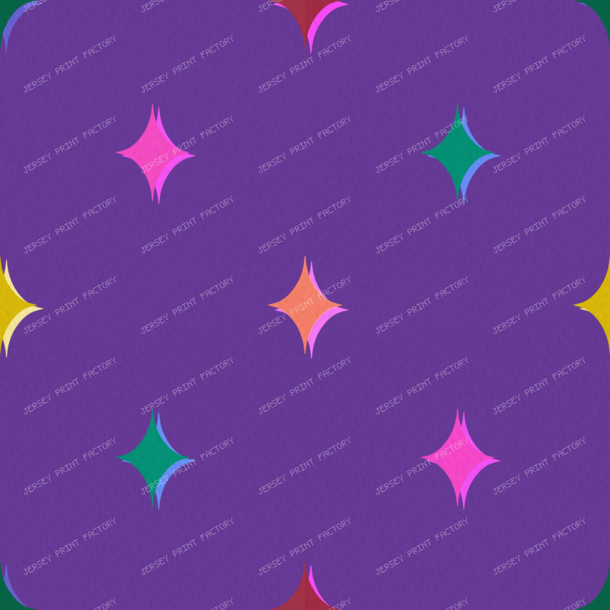 Vintage Christmas Starbursts multicolour stars on bright purple retro