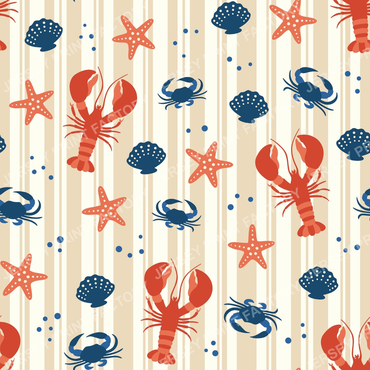 Modern Nautical Lobsters Crabs Cream Fabric