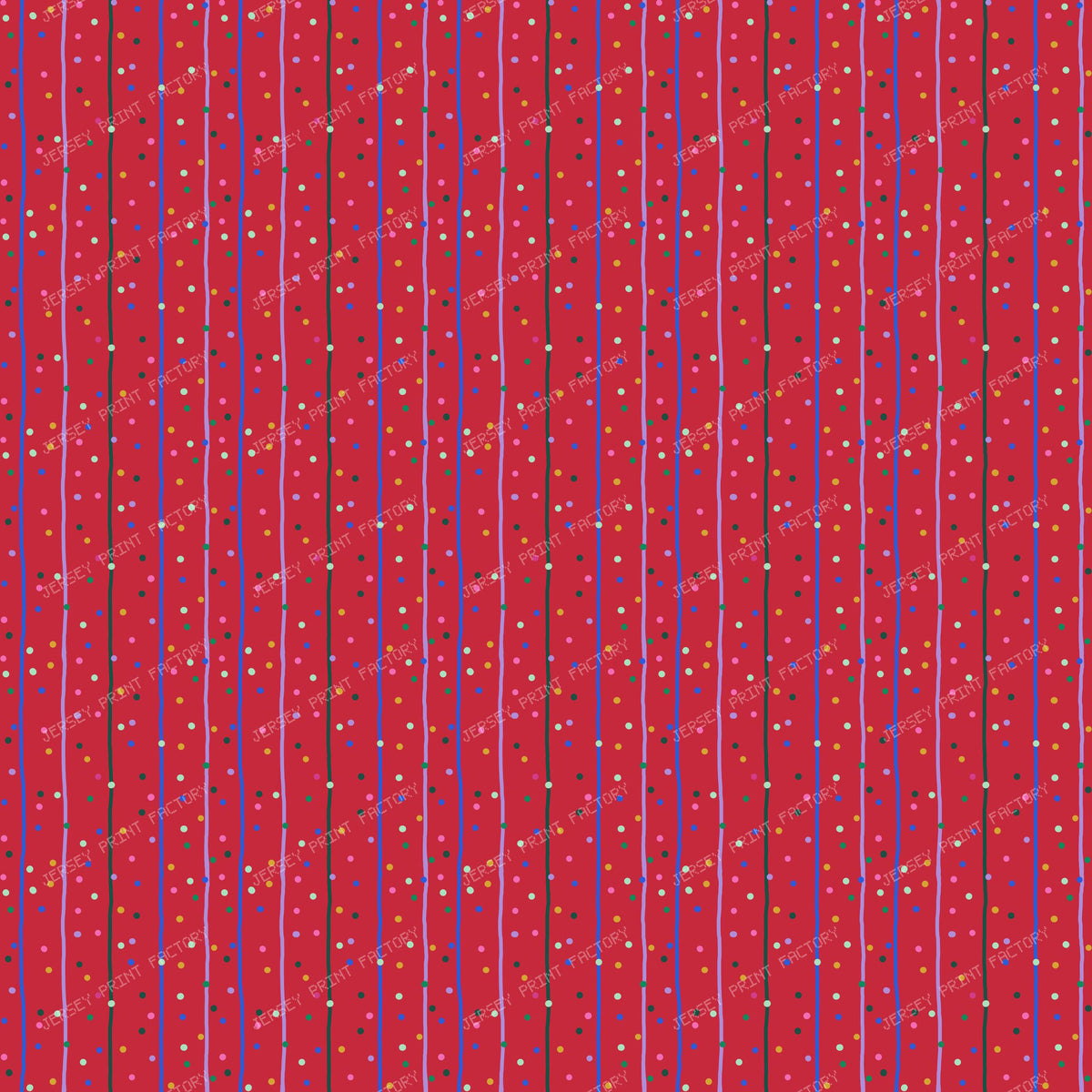 Hand Drawn Stripes and Dots on Red
