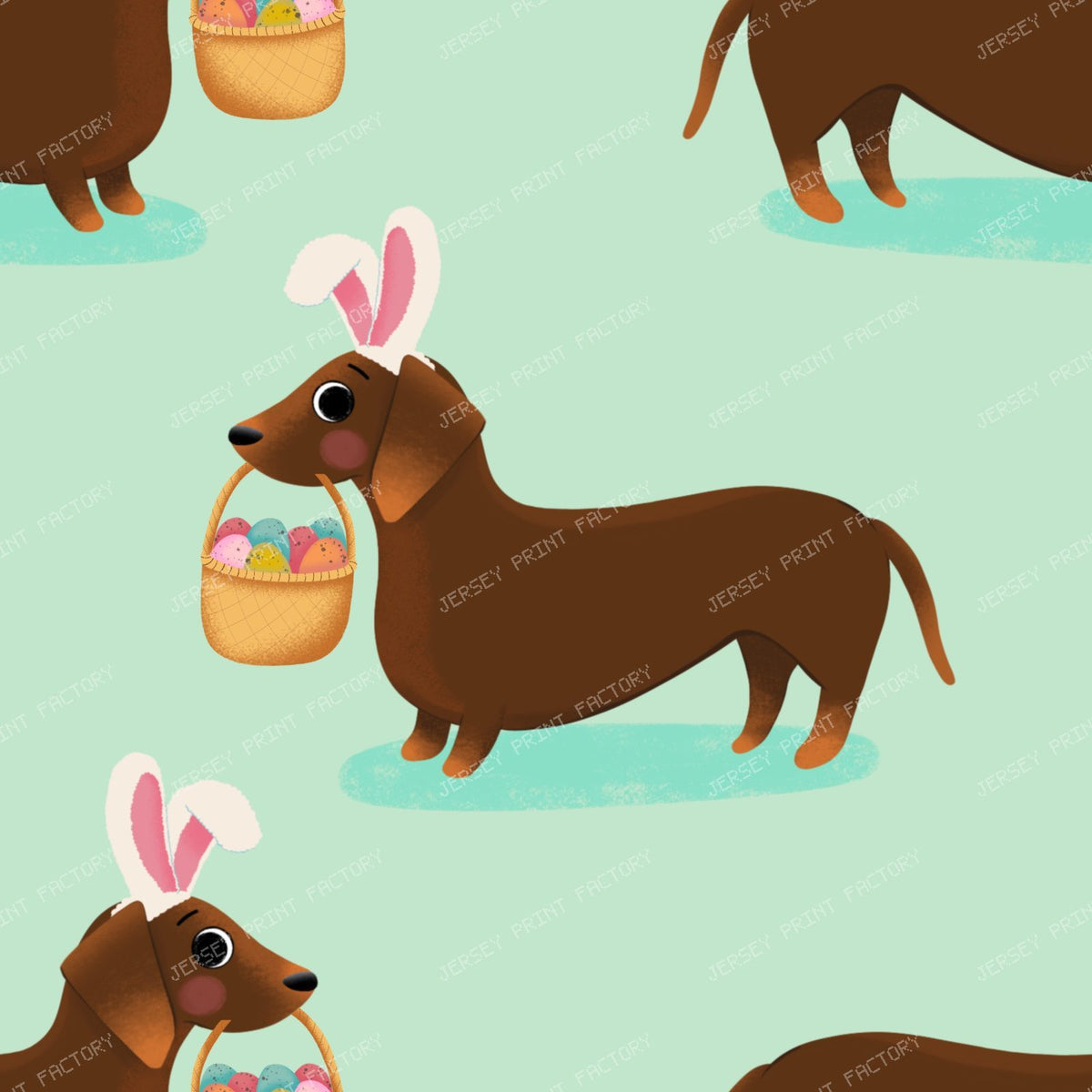 Easter Sausage dog bunny, dachshund with easter basket - Purple — Bright Sage
