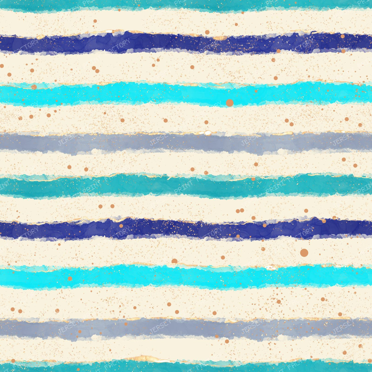 Deep Ocean Stripes Watercolor Brushstroke Waves with Gold Speckles — Cream
