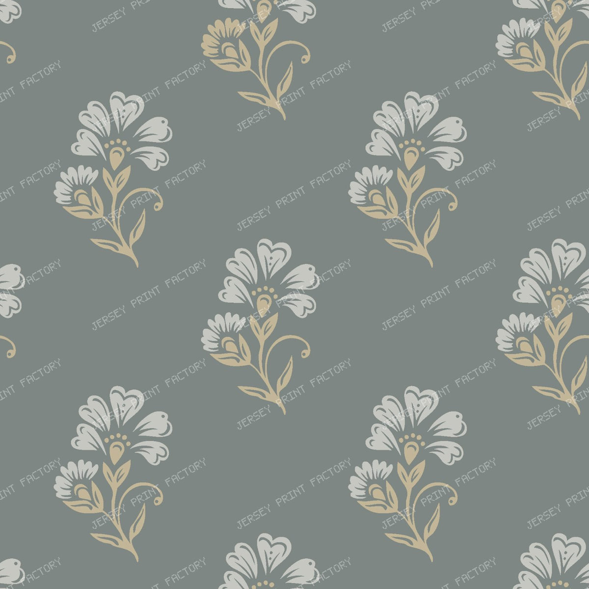 Beatrice 3 Colour Block Print Floral Gray Green