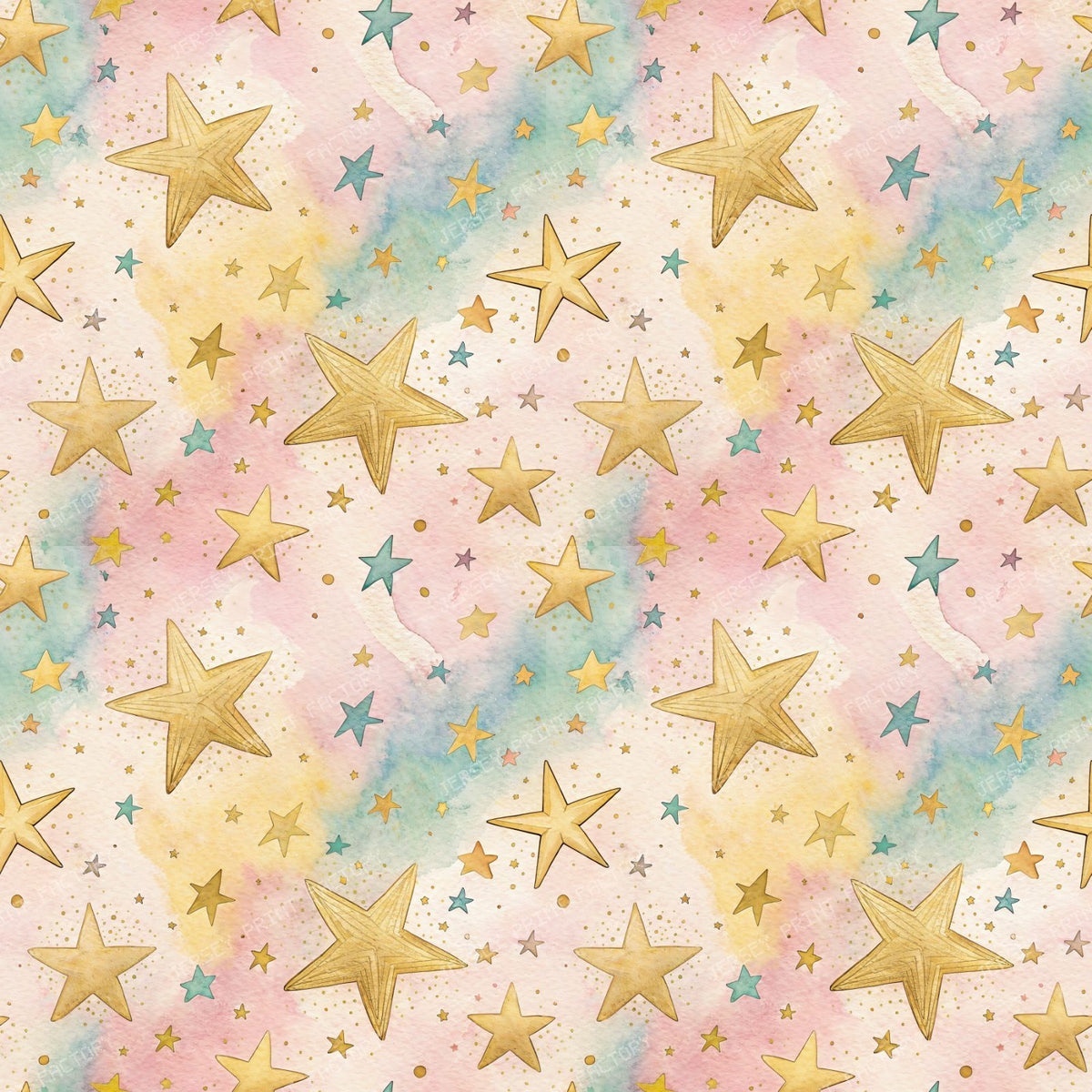 Pop Art Blue And Black Flowers — Gold Stars Pale Pastel Colors