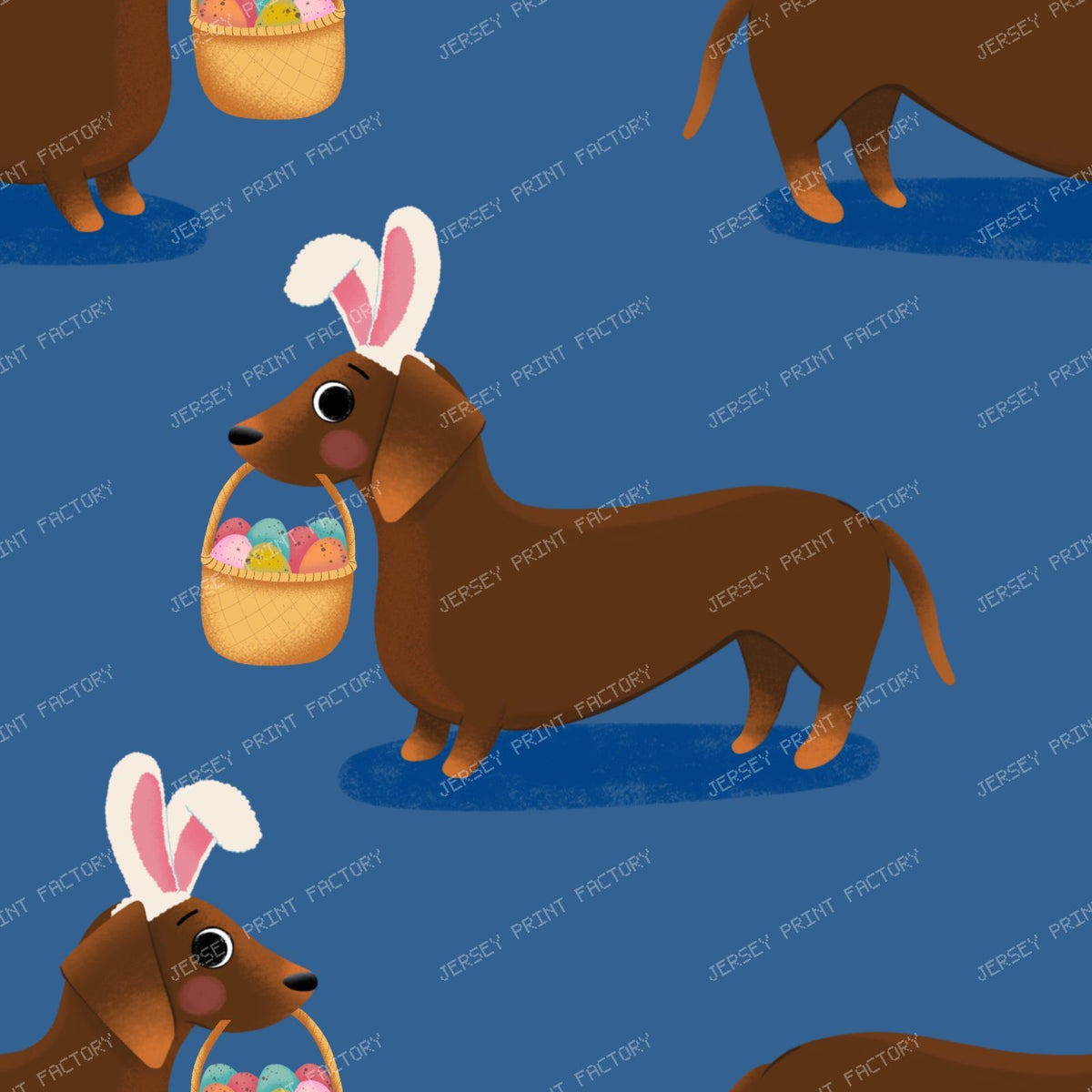 Easter Sausage dog bunny, dachshund with easter basket - Purple — Blue