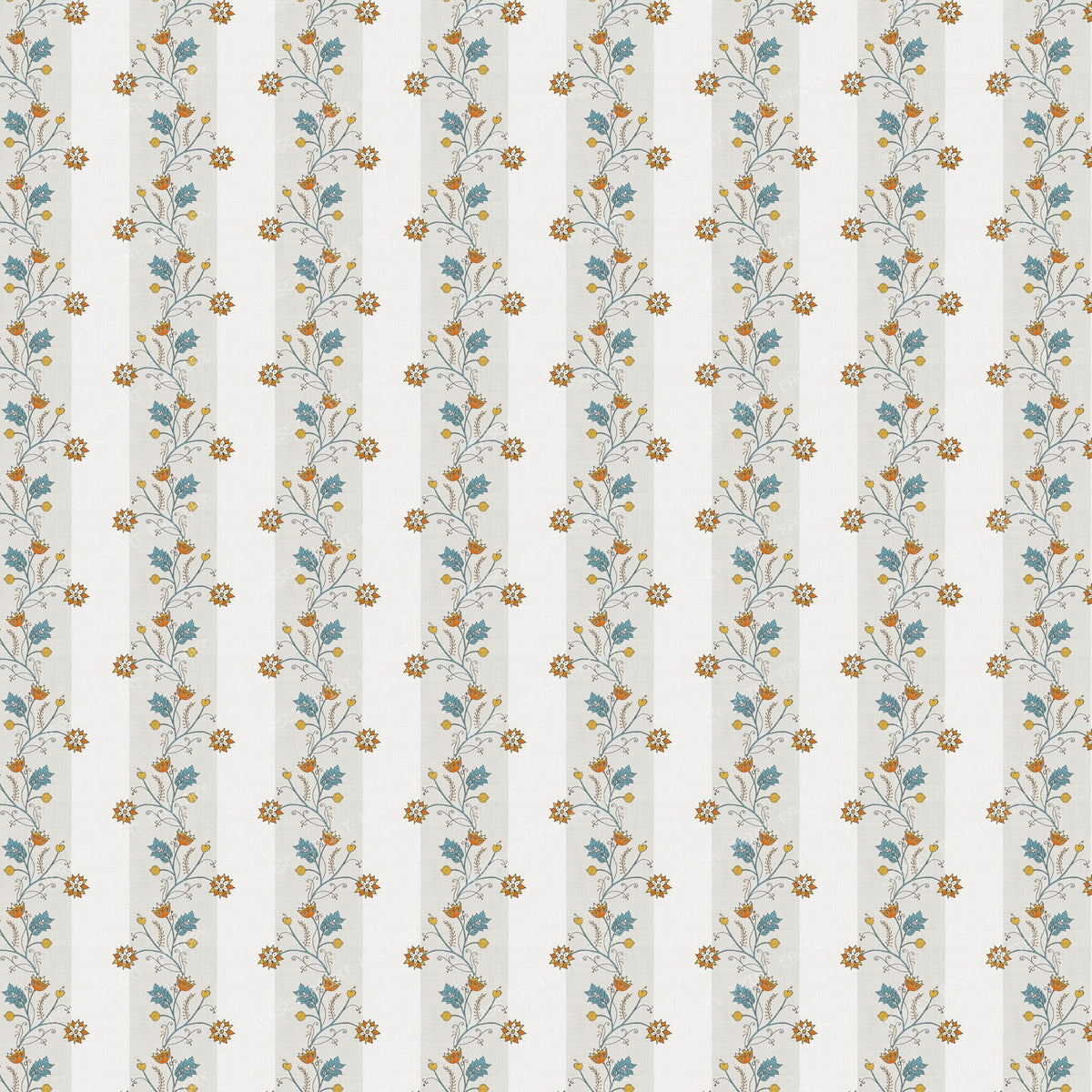 Vintage Chintz Stripe - Teal and Rust