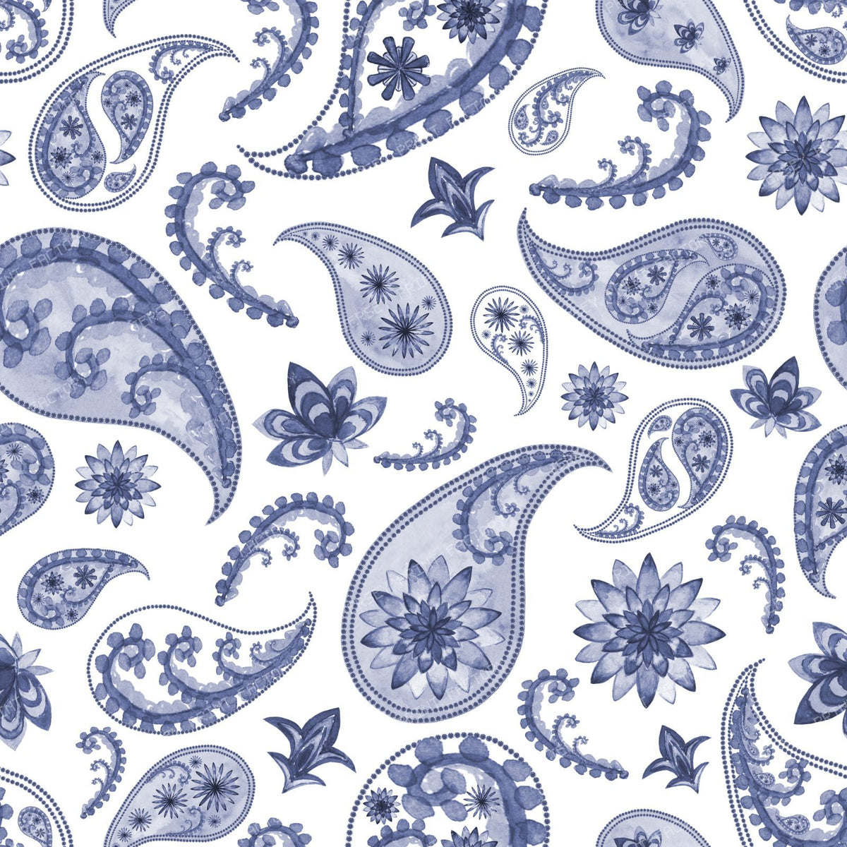 Paisley oriental navy blue background