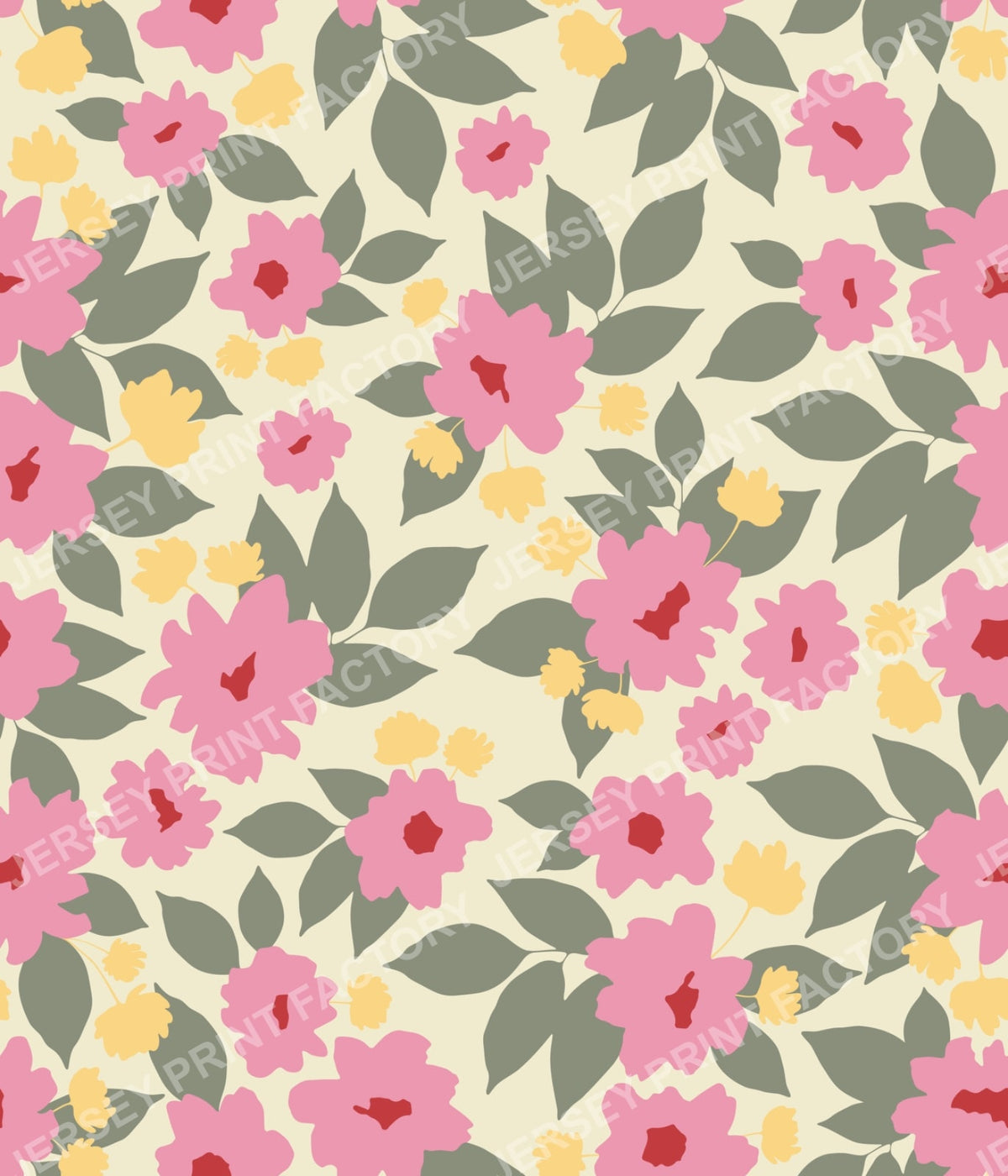 Floral Garden - Flowers and Leaves on Cream