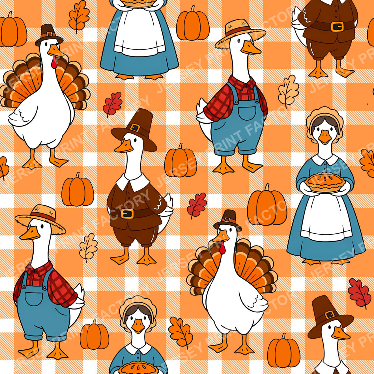 Silly Goose Thanksgiving On Orange Plaid