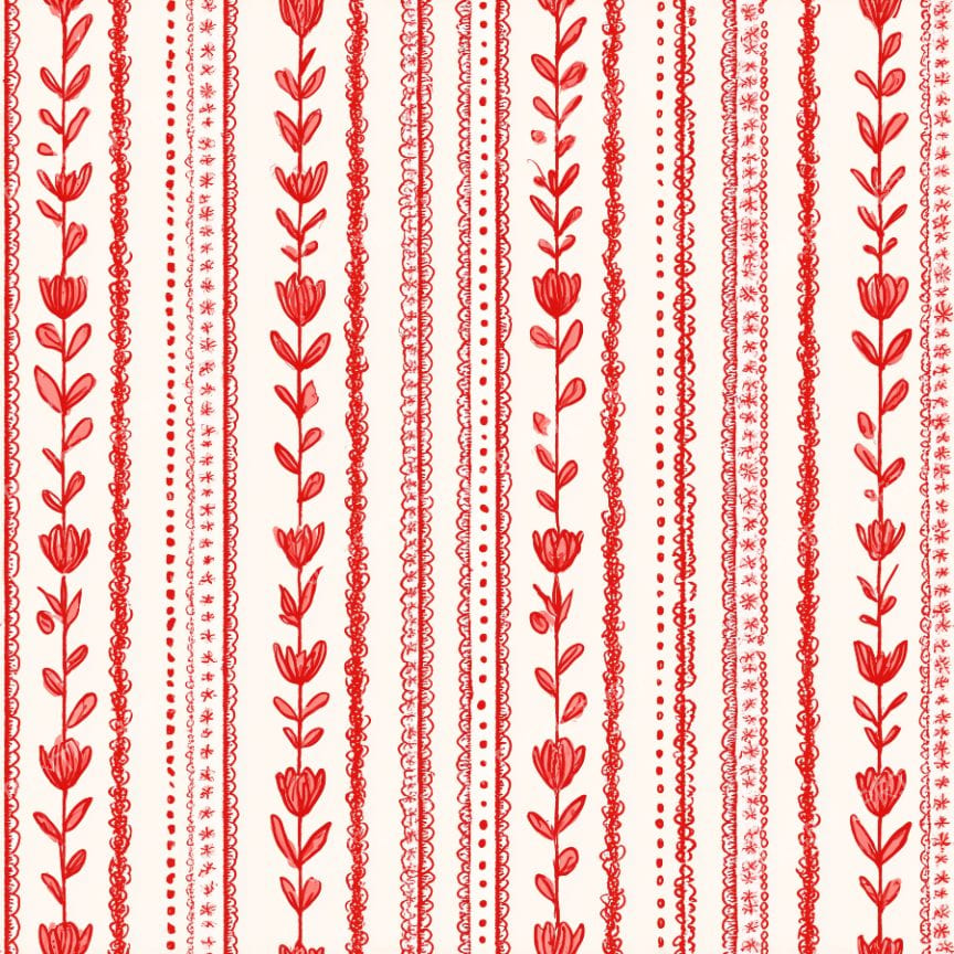 Vertical Stripe Botanical Floral Red
