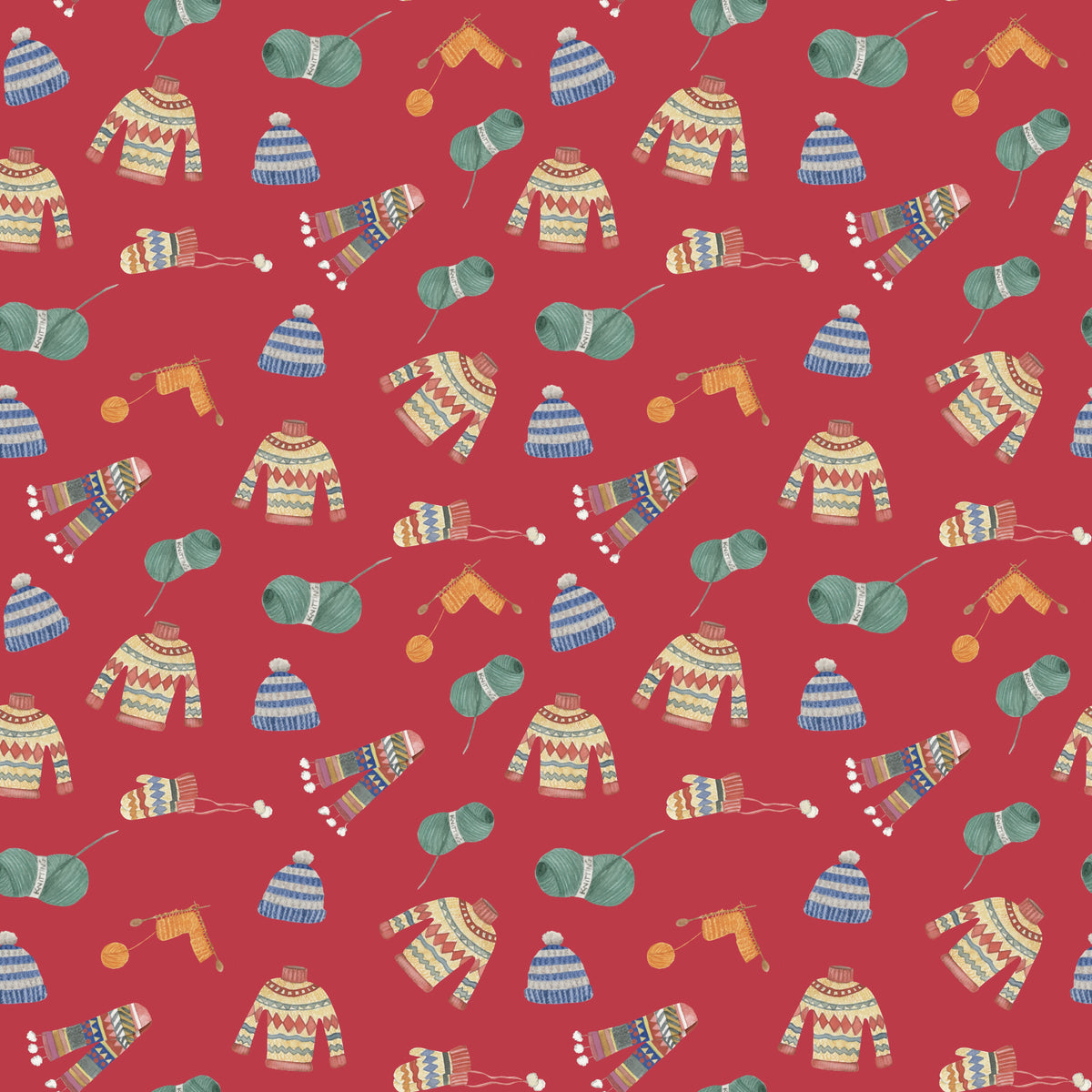 Cozy Red Pattern and Pastel Winter Elements