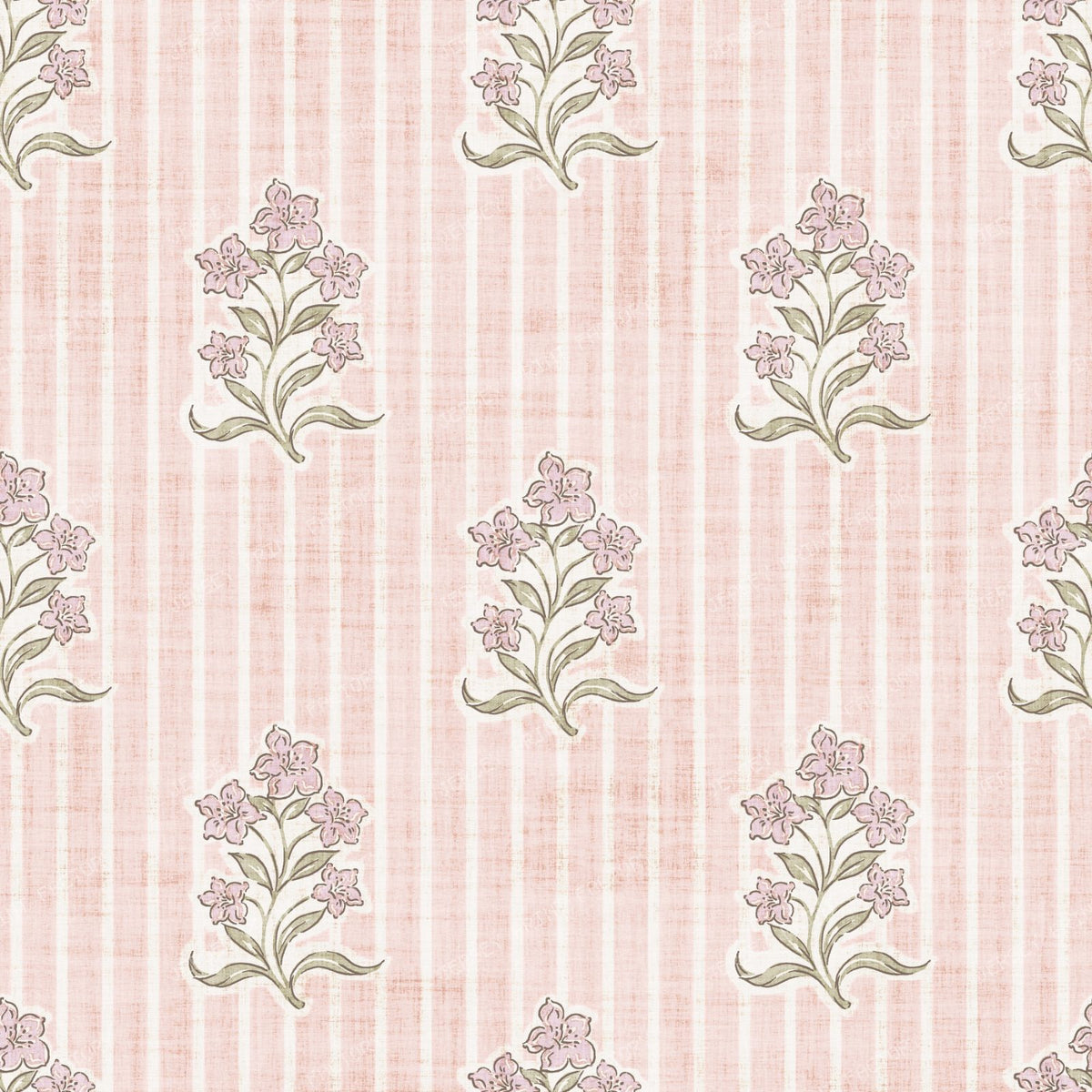 Agatha Vintage Striped Block Print Floral Pale Pink