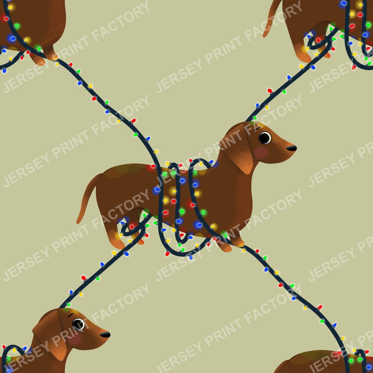 Sausage Dog in String Lights - Winter Weiner Festive Diamonds on Pastel Green