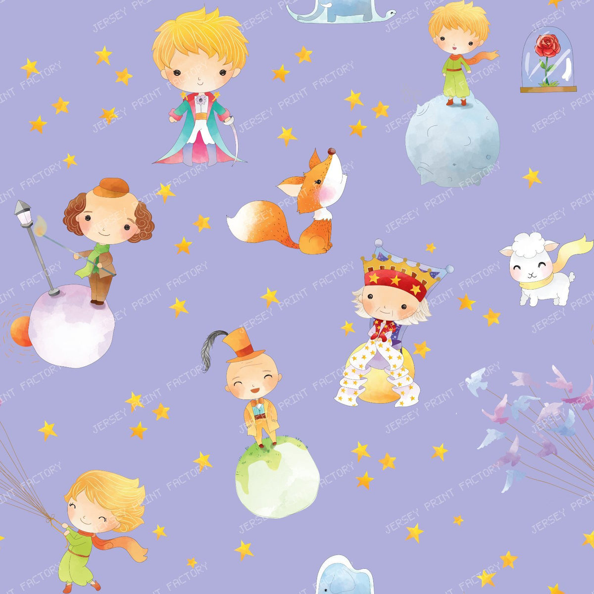 Little Prince Children's Fairytale Toile Pattern - Lavender