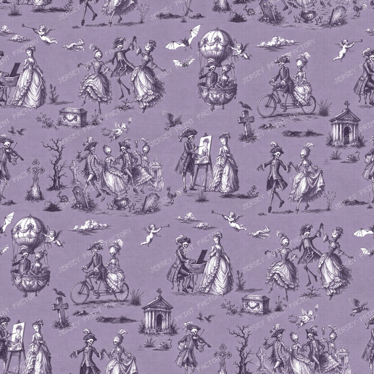 DANSE MACABRE TOILE – CHARCOAL & IVORY ON PALE LAVENDER