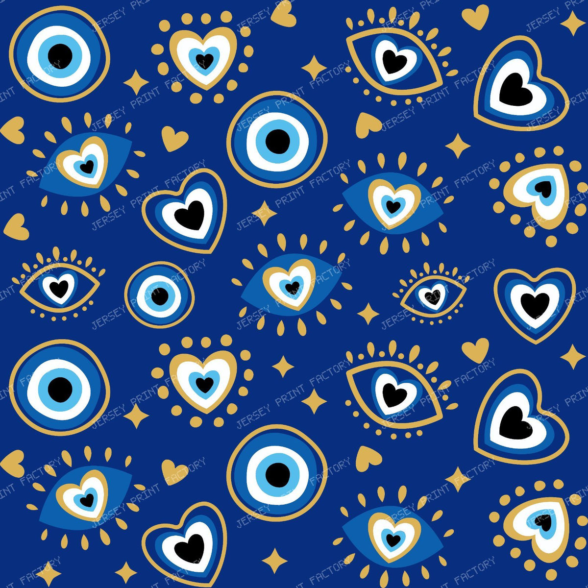 Evil Eye Pattern, Turkish Eye, Mati, Nazar, Hearts, Blue, Gold — Navy Blue