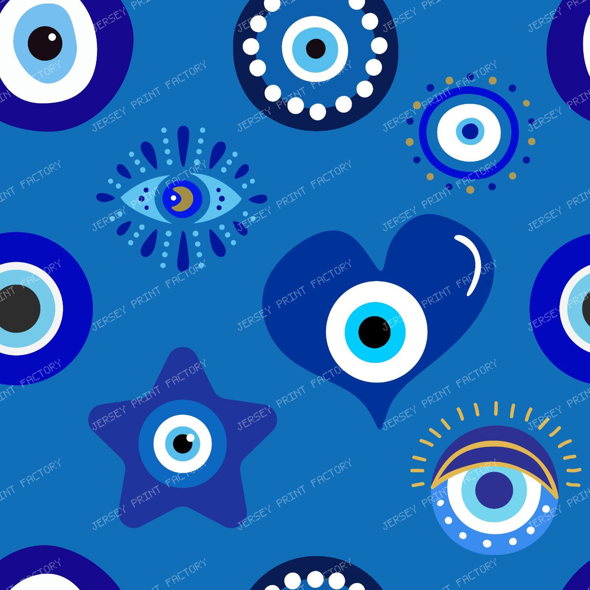 Evil Eye Pattern, Turkish Eye, Nazar, Mati, Hamsa, Hearts, Stars — Navy Blue