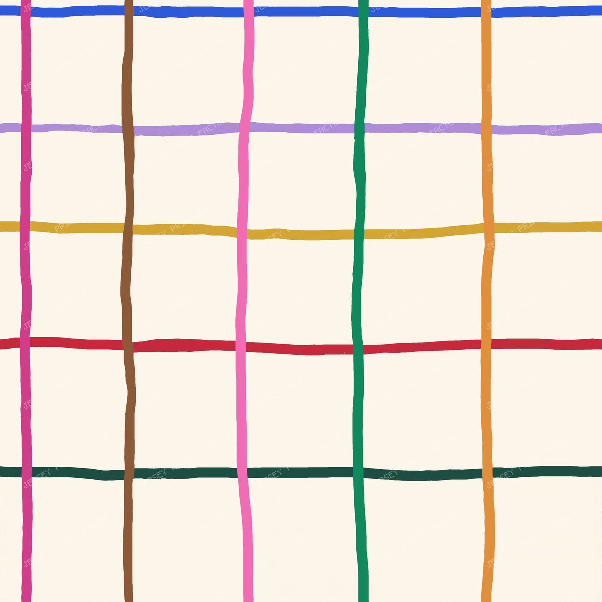 Colorful Hand Drawn Windowpane on Cream