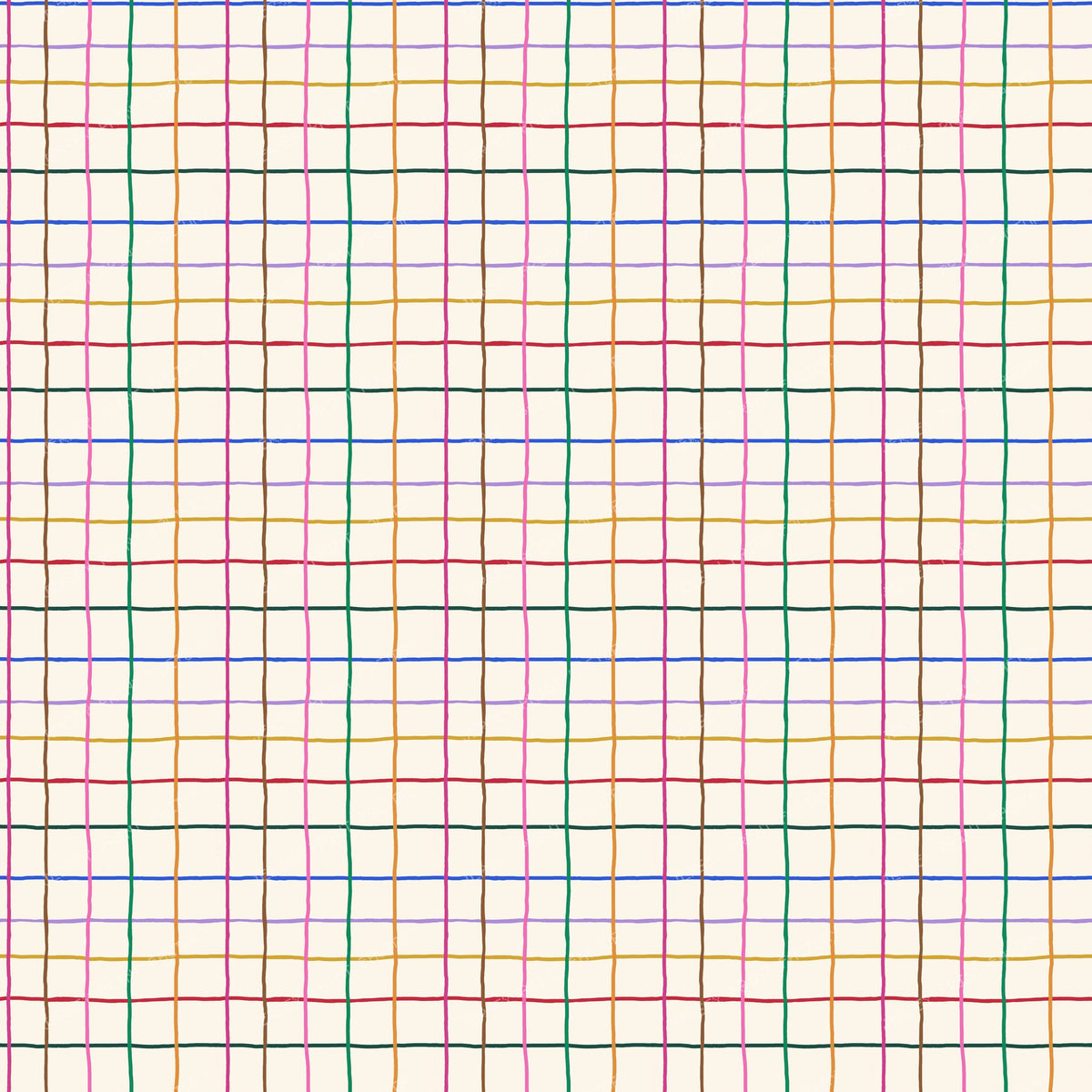 Colorful Hand Drawn Windowpane on Cream
