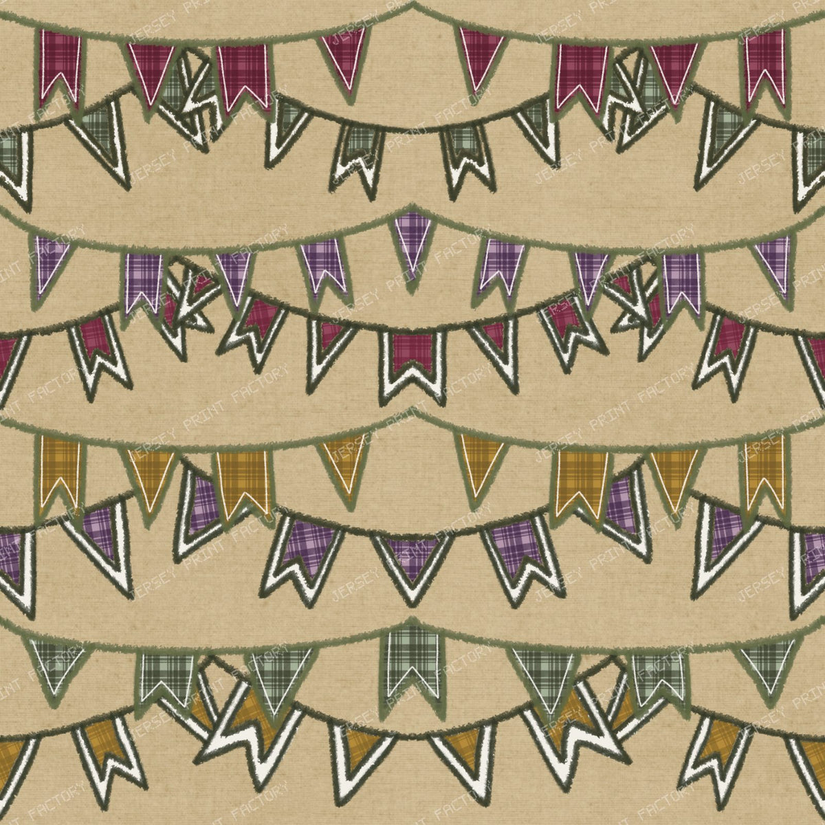 Plaid Harvest Festival Bunting Flags/ Old Harvest Lane Burlap Tan