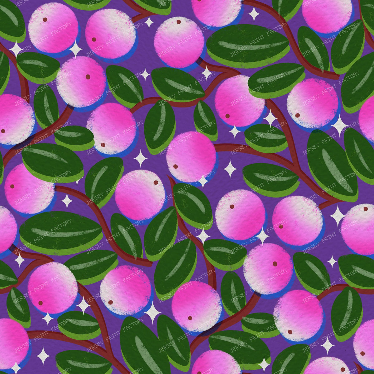 Pink and White Winter Snowberries and Sparkles on bright purple