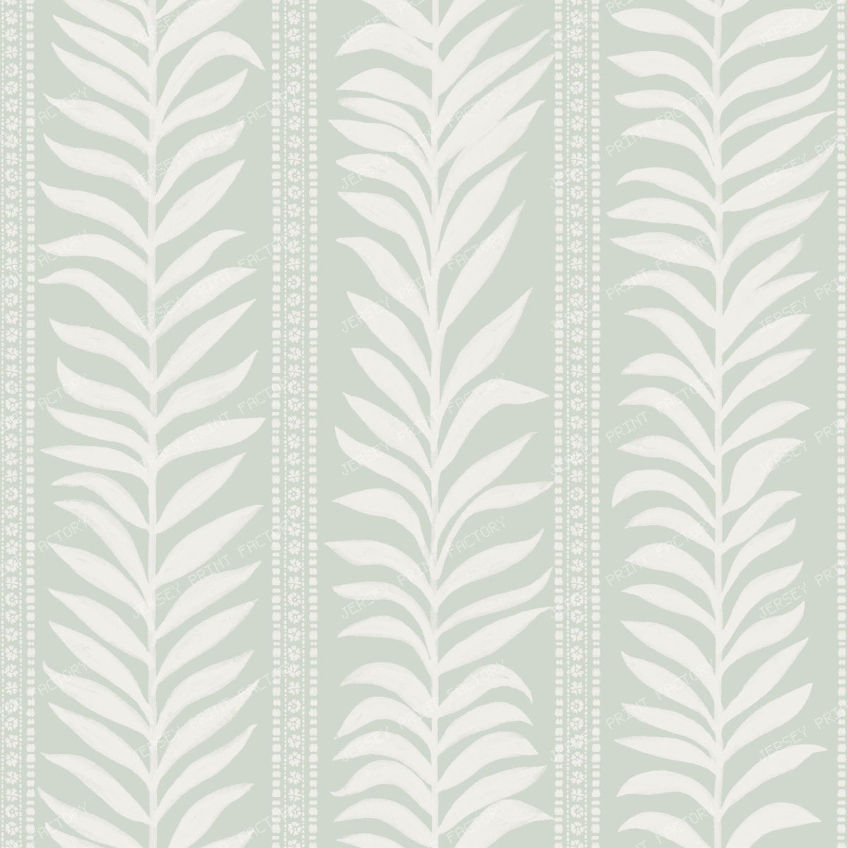 Belinda Vertical Vine Stripe White & Ice Blue — Pale Green & Cream