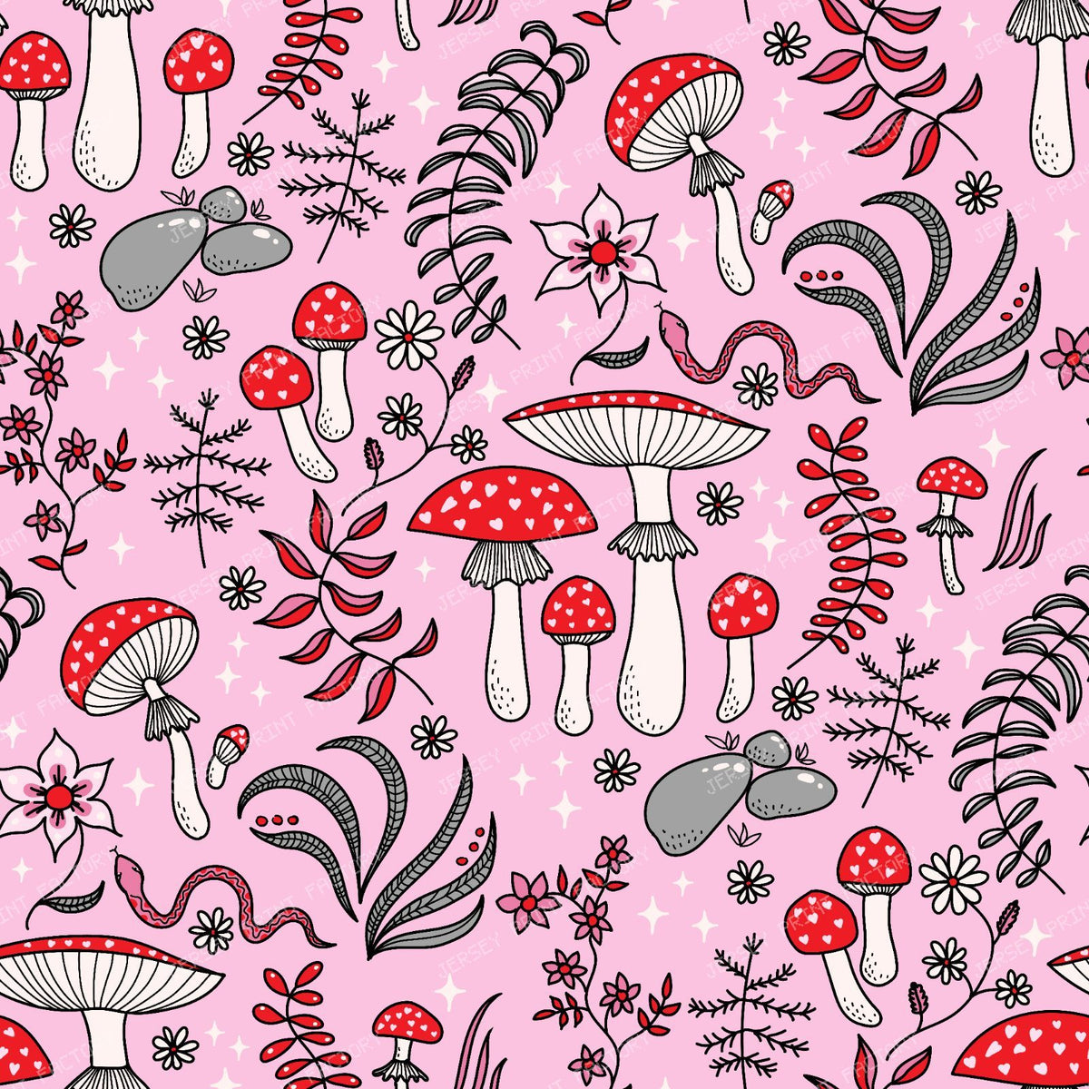 Toadstool Thicket — Red on Pink