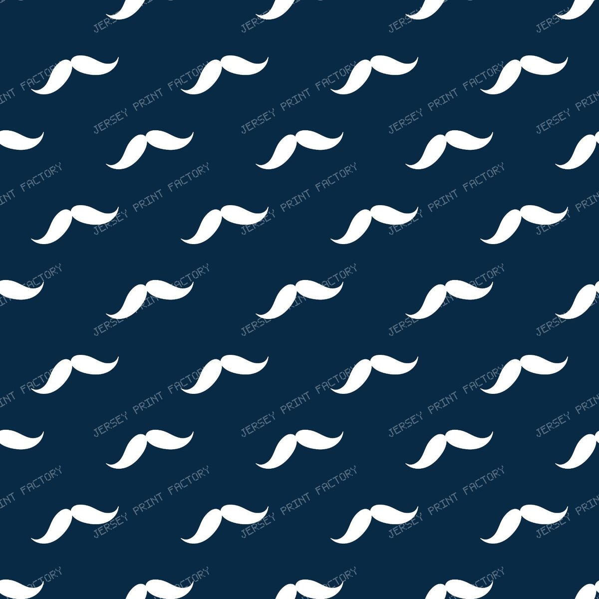 Mustache Pattern, Curly Mustache, Black and White — Navy Blue