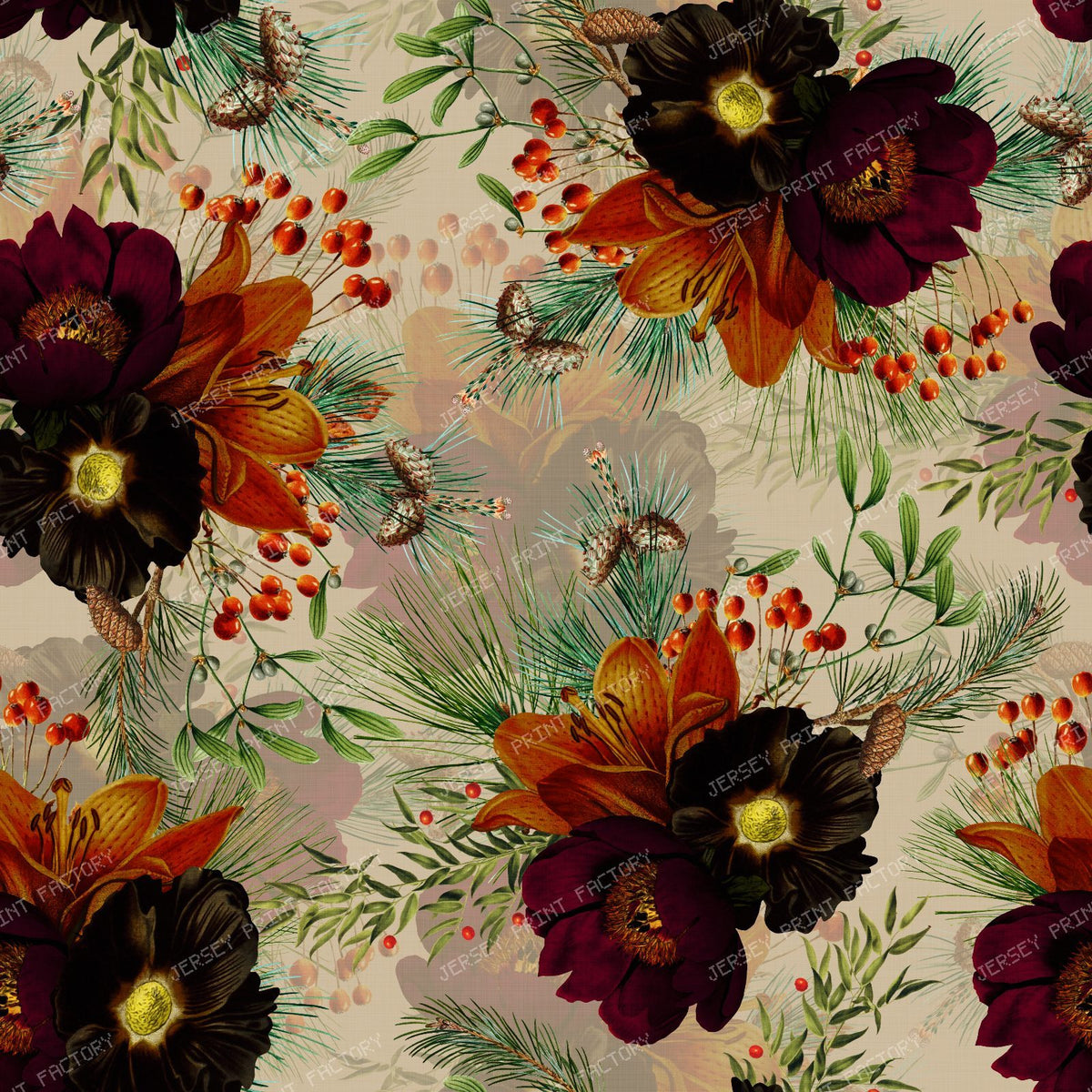 Grandmillennial Heritage Garden with Autumn Berries and Baroque Elegance - Sand