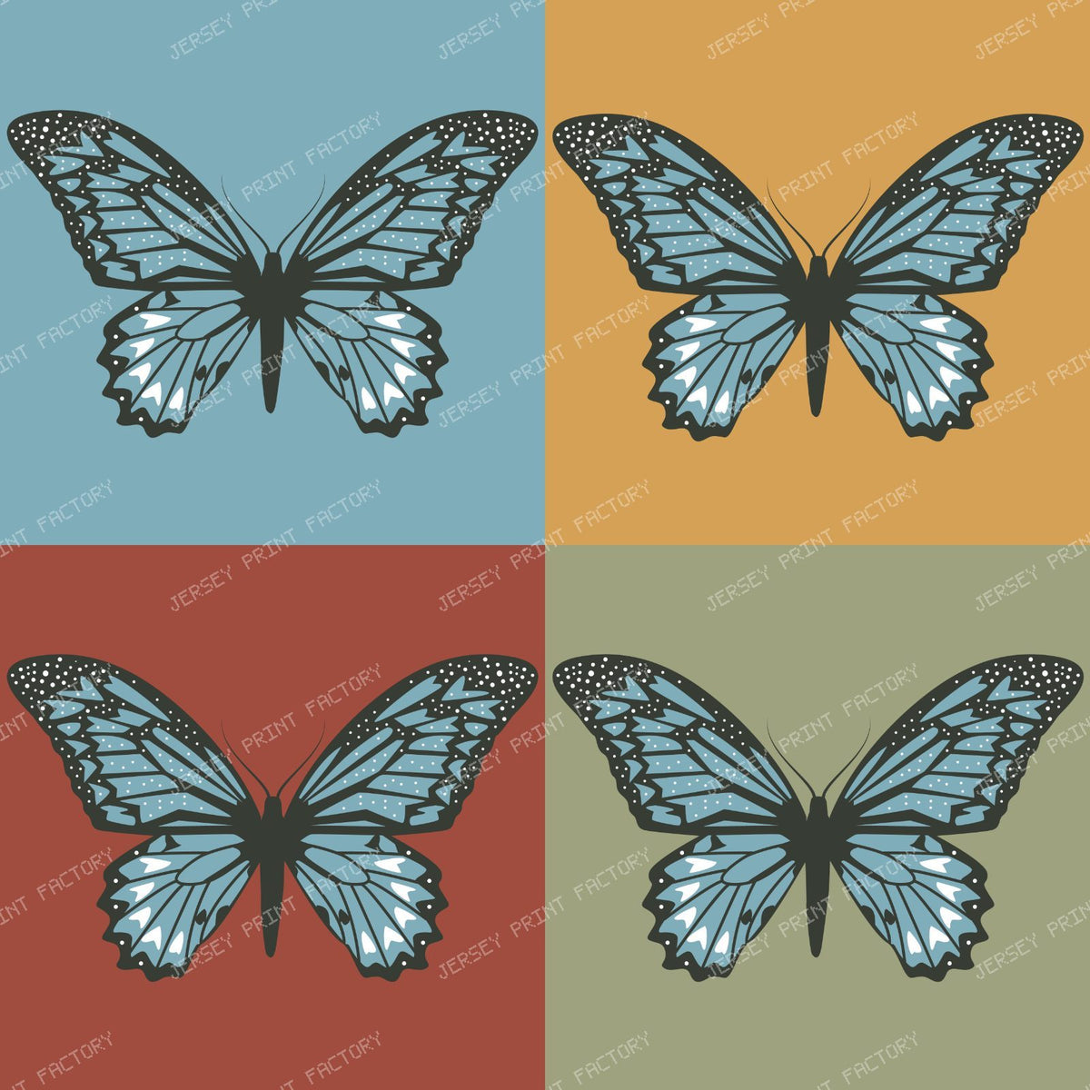 Pattern Of Butterflies, Blue Butterflies, Pop Art, Colorful Squares
