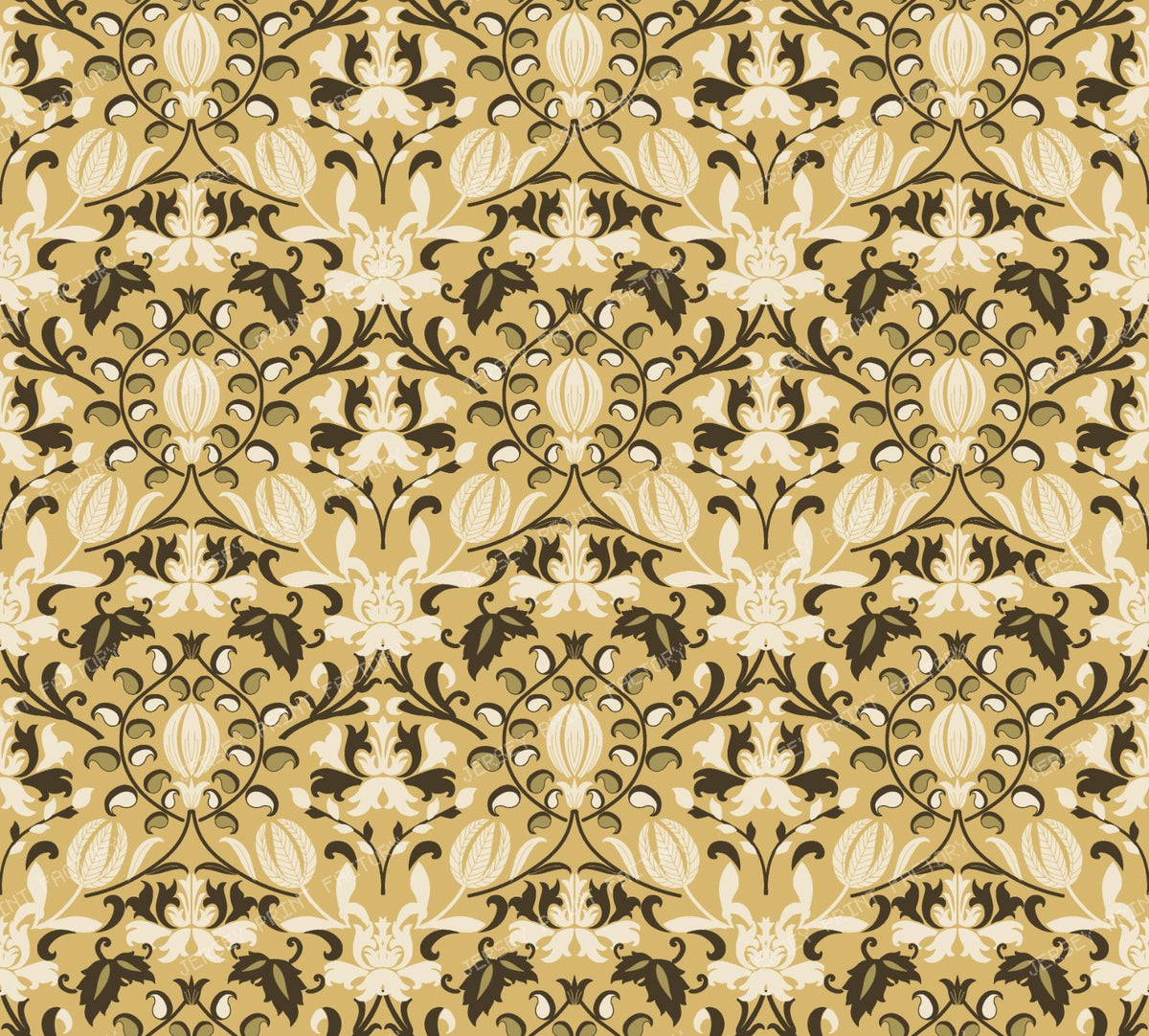 Luxury Golden Ochre and Charcoal Vintage Damask Pattern