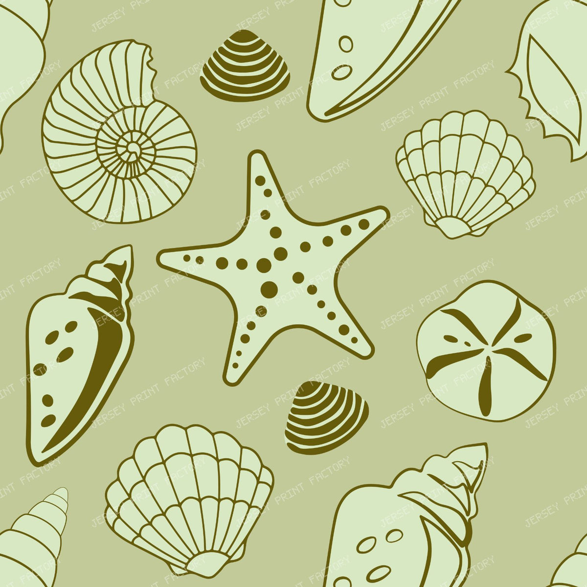Seashells, Scallops, Conch Shells, Clam Shells, Starfish, Blue — Green 2
