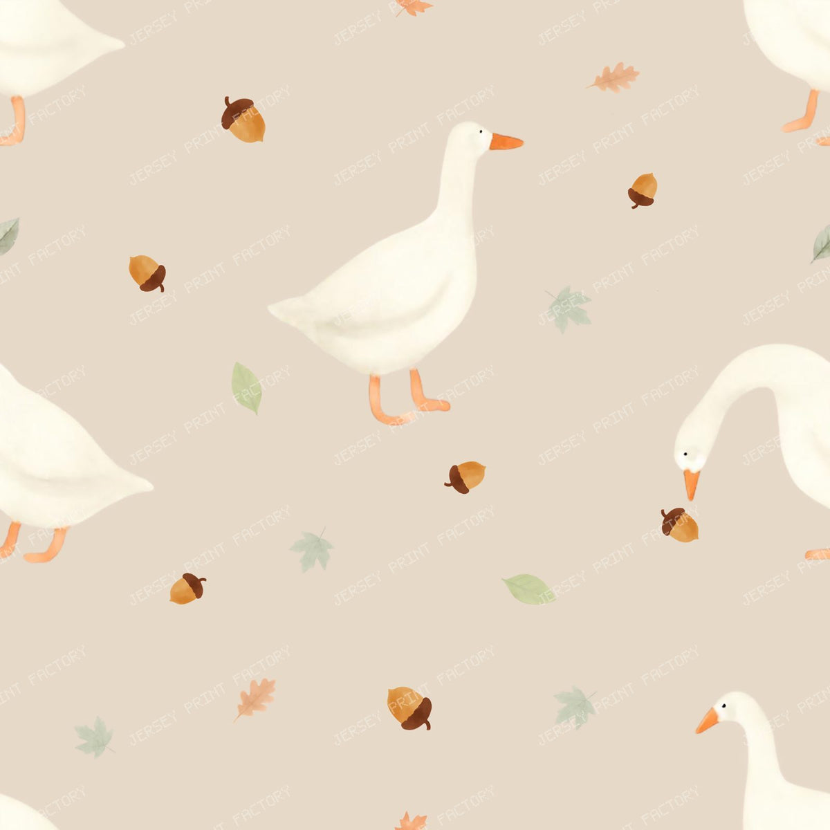 Watercolor autumn geeses and acorns fall pattern