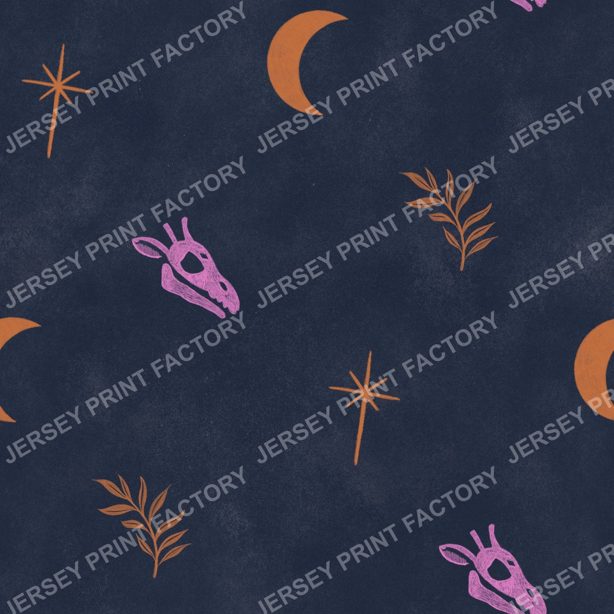 Halloween Animal Print, Pink and Orange Giraffe Skull on Navy Blue - with Moon and Stars