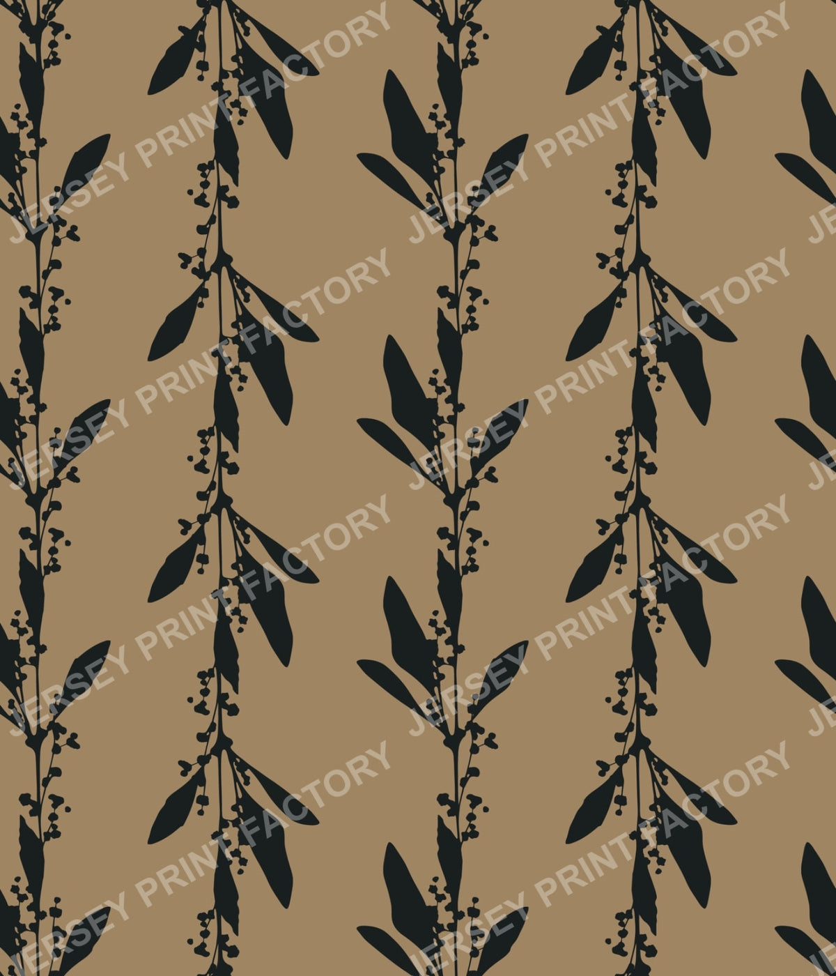 Minimalist Botanical Stripes with Leaves - Black on Brown