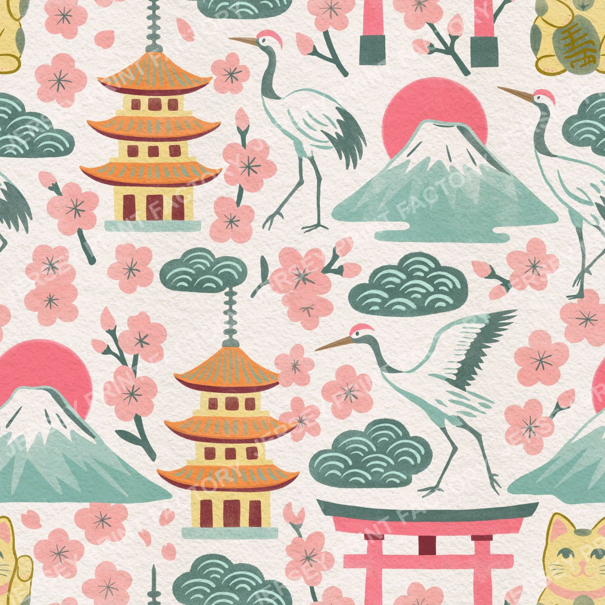 Colourful pastels springtime Japan - Peachy pink, green and yellow