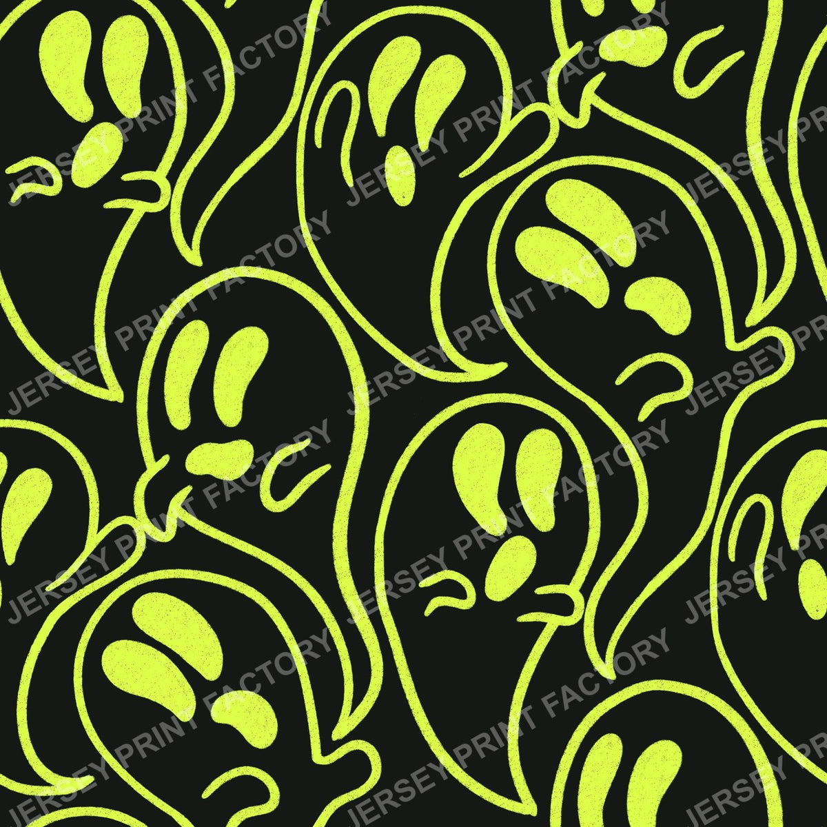 Yellow Sketchy Doodle Ghosts on Black