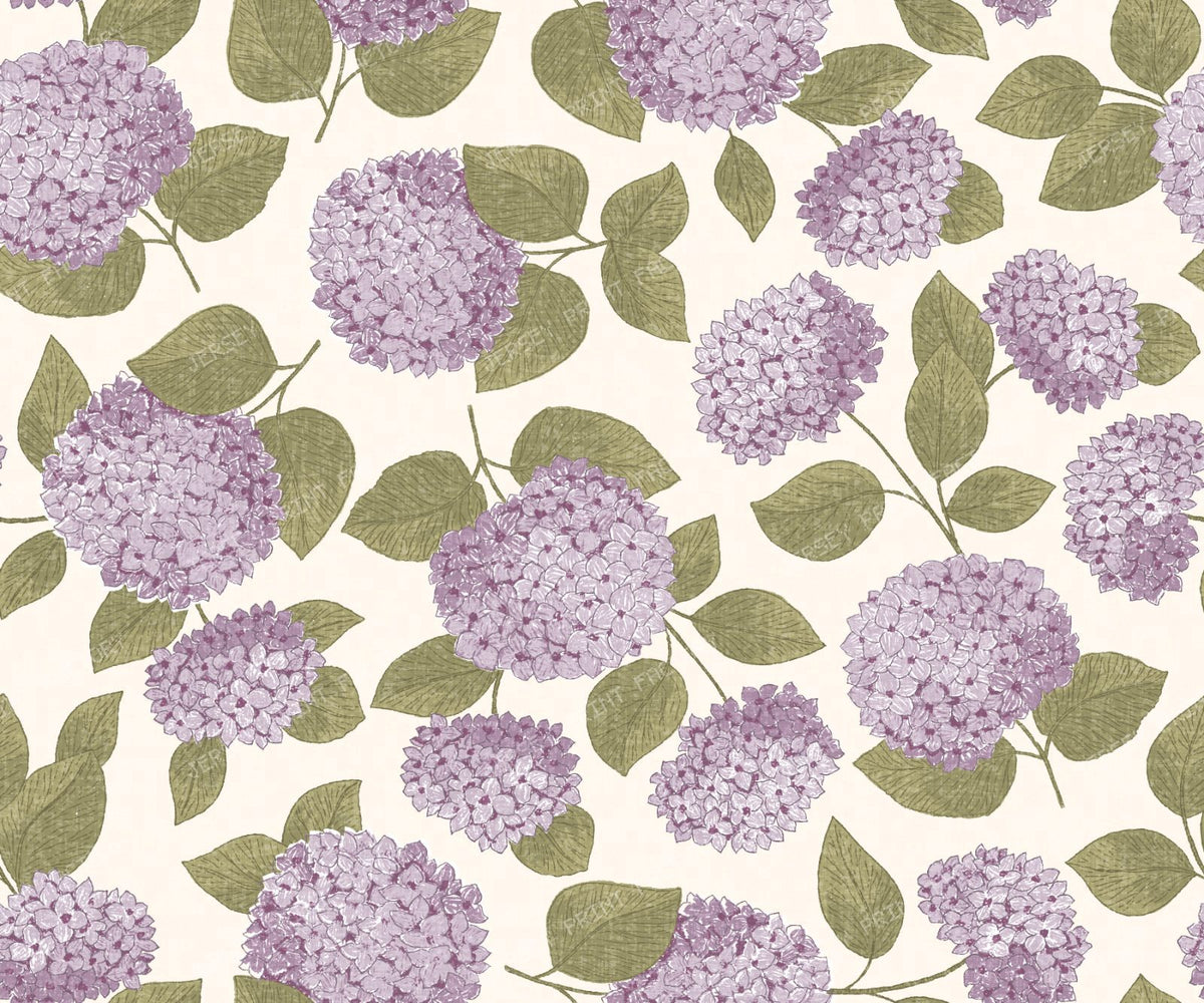 Hydrangea Floral Grandmillennial Cottage - Lilac on Creamy White
