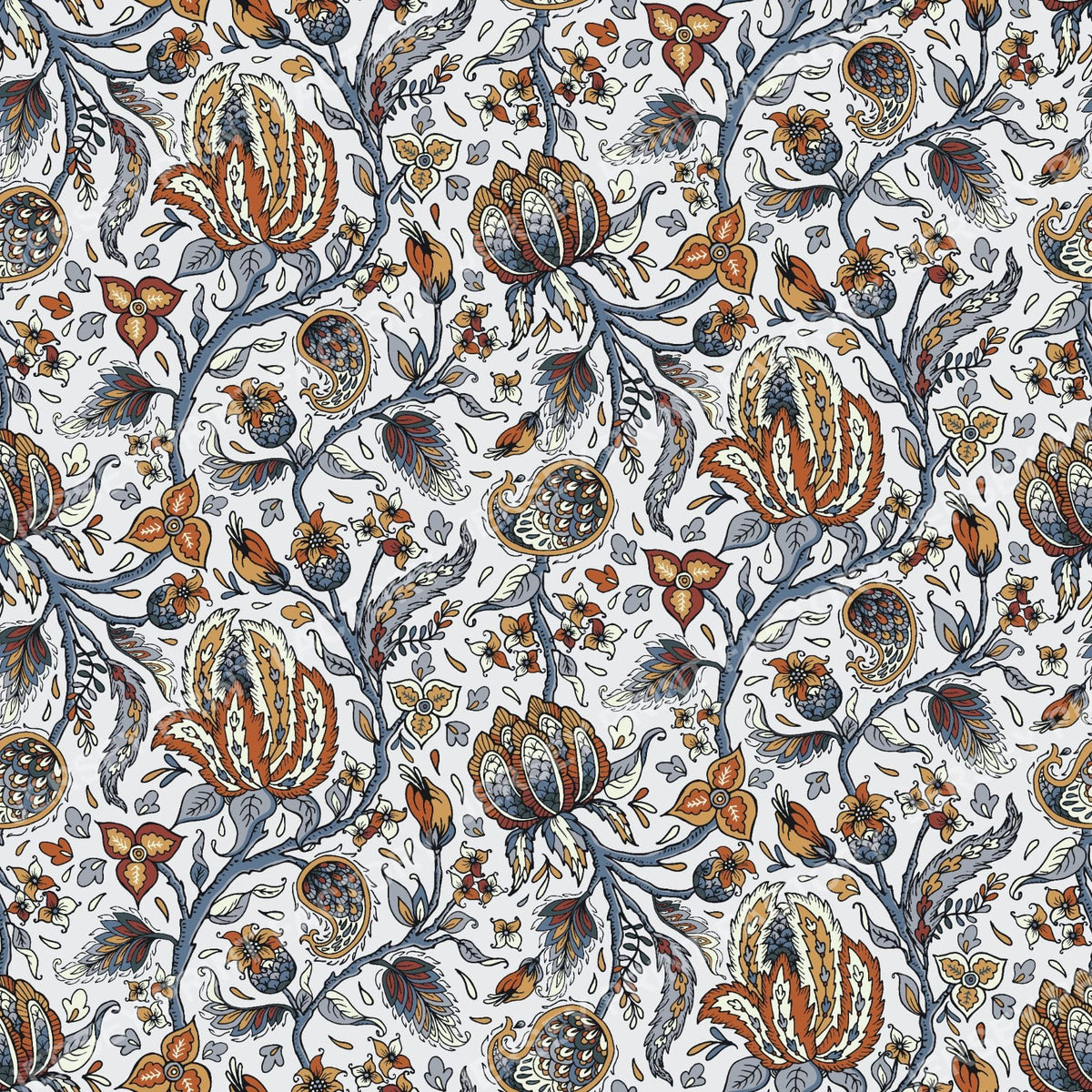 Indian Trailing Floral - Grey and Orange
