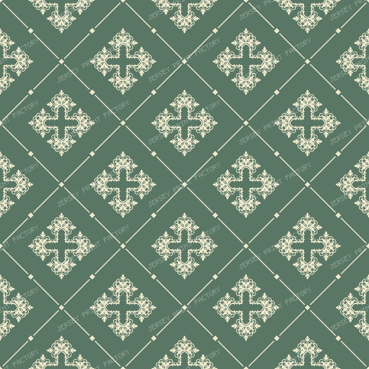 Black And White Damask, French Damask, Baroque Pattern — Green 3
