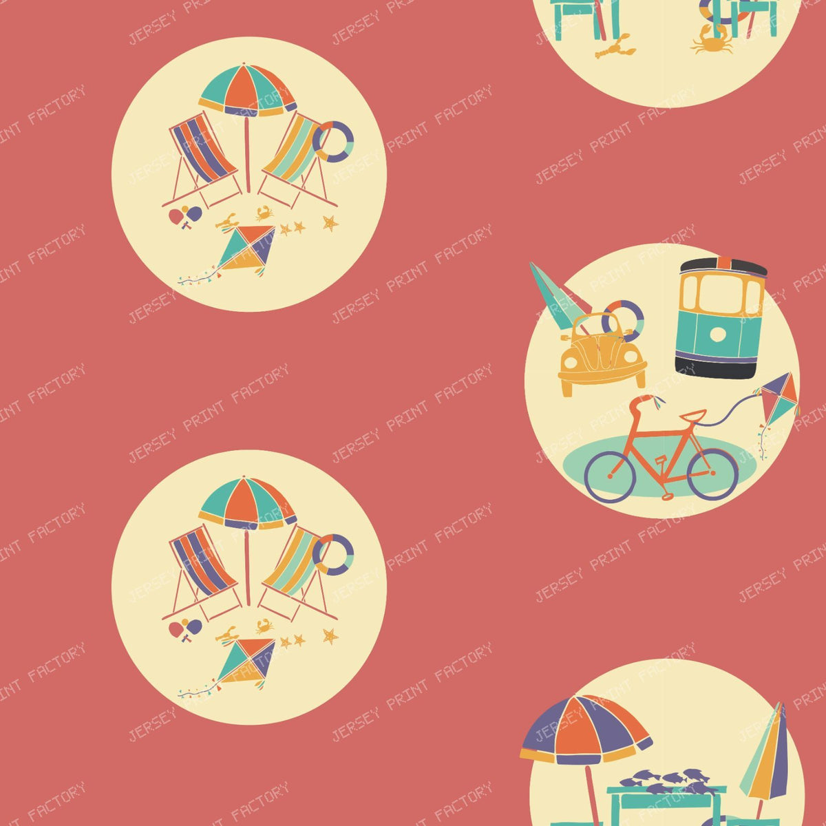 Vintage Alexandria Summer Beach Icon Scenes (M) — Raspberry
