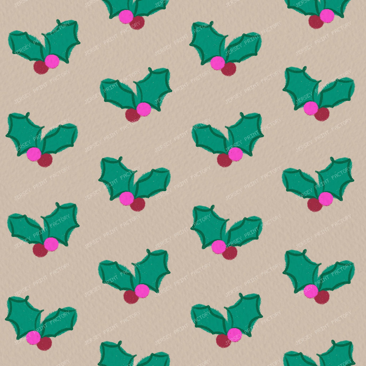 Christmas Holly on Purple — Beige
