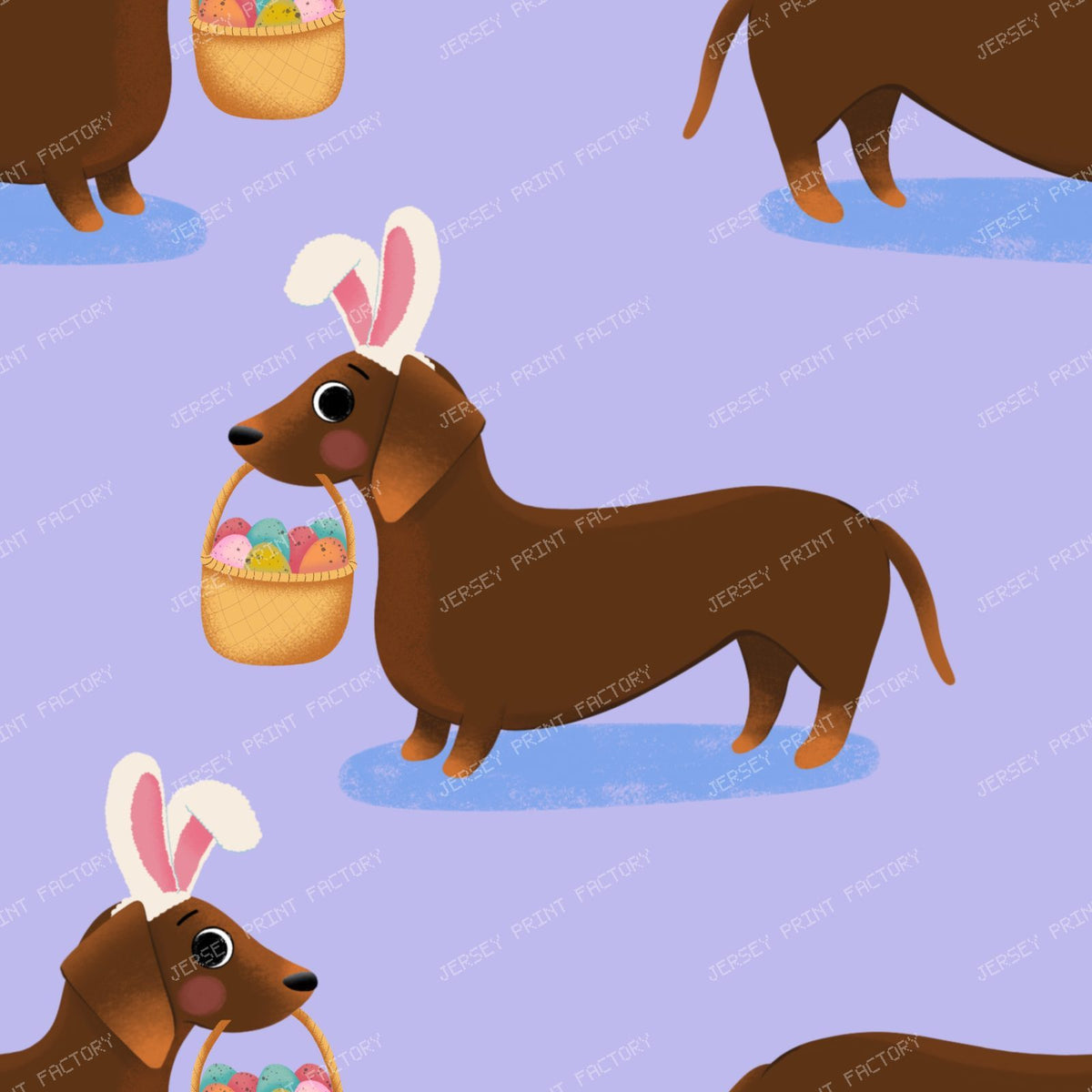 Easter Sausage dog bunny, dachshund with easter basket - Purple