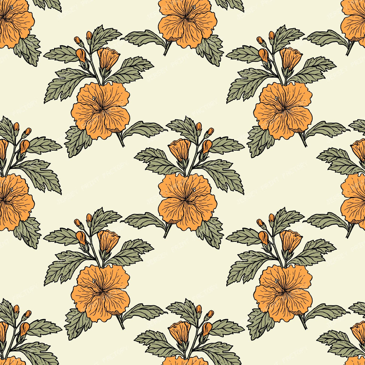 Orange Hibiscus, Orange Flowers, Floral Pattern, Greenery — Orange 2