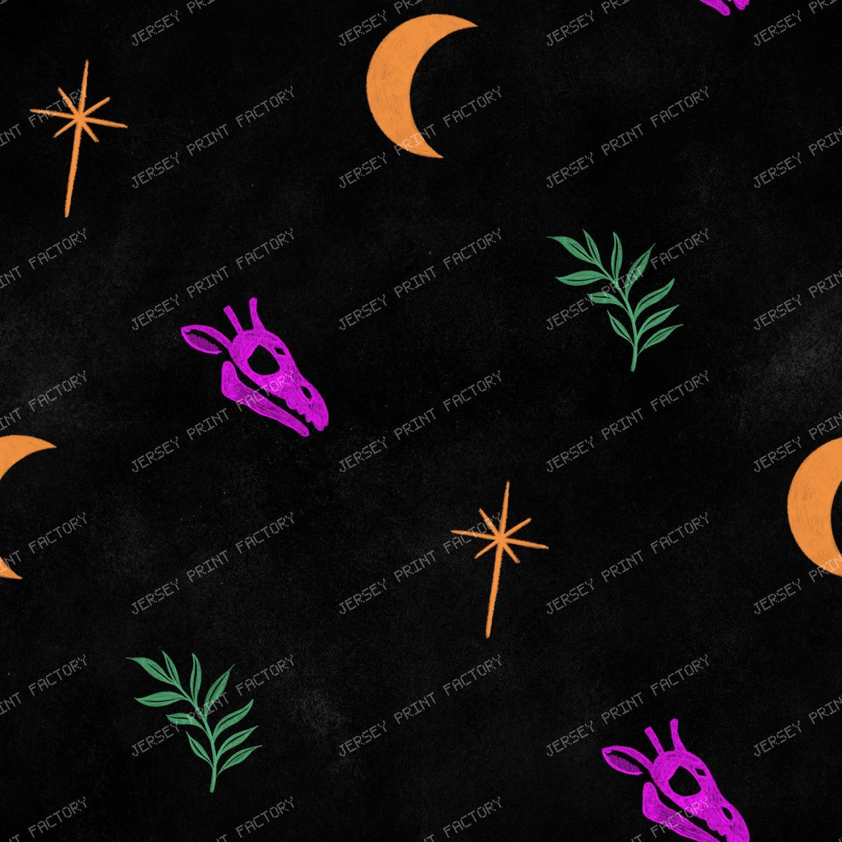 Giraffe Skull Blender Minimal Celestial Fossil Pattern on Black Background — Orange Green Pink on Black